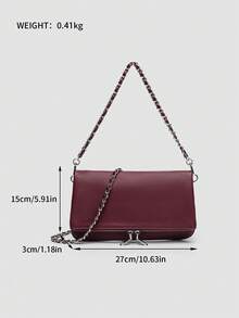 1pc Women's Chain Shoulder Bag, Crossbody Bag, Litchi Grain Underarm Bag With Chain, Minimalist Fashion Small Square Bag, Shoulder & Crossbody Bag With Detachable Strap - 酒紅色 - 查看 11