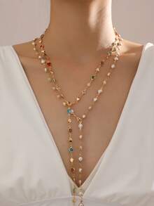 قلادتان للنساء، بطراز عملة قديمة، قلادة طويلة على شكل حرف Y مزينة بخرز اللؤلؤ الأنيق والكريستال الملون اللامع، مناسبة للإطلالة اليومية للنساء، العطلات، المواعيد، الحفلات، الهدايا، المآدب، السفر، هدية للأم، الحبيبة، الصديقة، المحبوبة