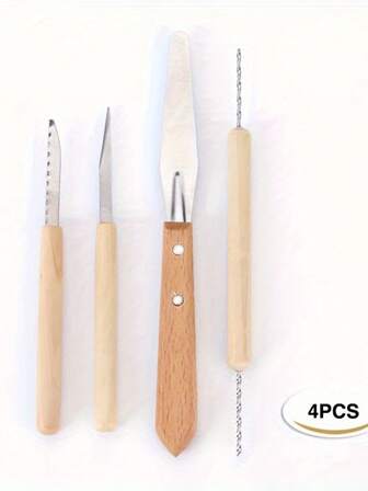 4pcs Soft Clay Sculpting Tool Set, Includes Wooden Clay Knives For DIY Carving