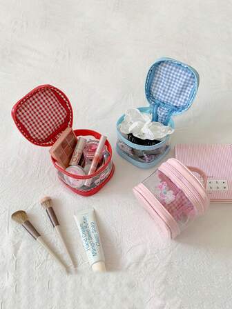 1 PC Girl Cartoon Transparent Handheld Makeup Bag, Portable Small Skincare Storage Bag, Student Cute Storage Bag