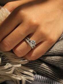 2 Pcs/Set Luxury Cubic Zirconia Ring For Women For Wedding Engagement Party Jewelry Valentine's Day Gift - 1# - View 5