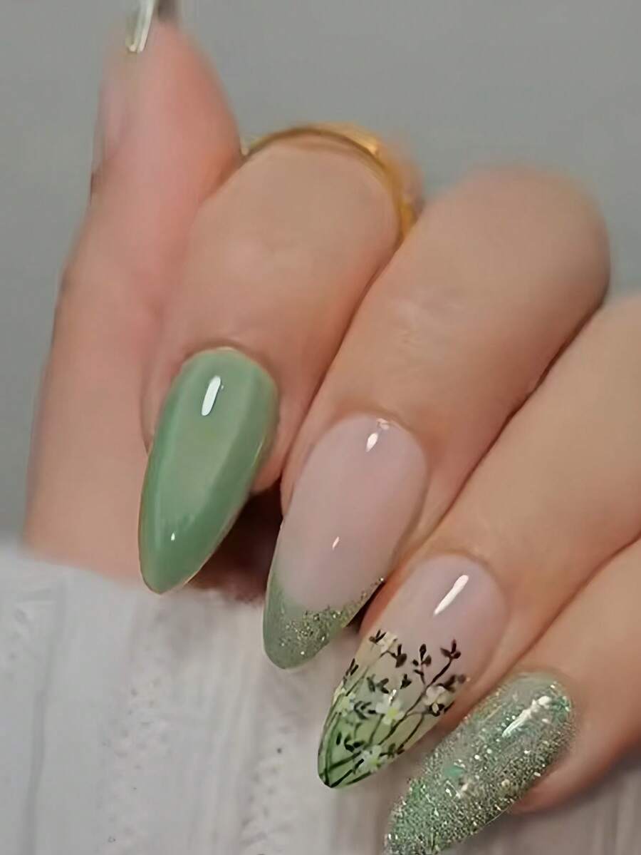 24 Pieces Of Mid-Length Almond-Shaped Wearable Nails, French Cat's Eye False Nails, With Jelly Glue And Nail Files, Suitable For Women's Daily Gatherings And Festivals