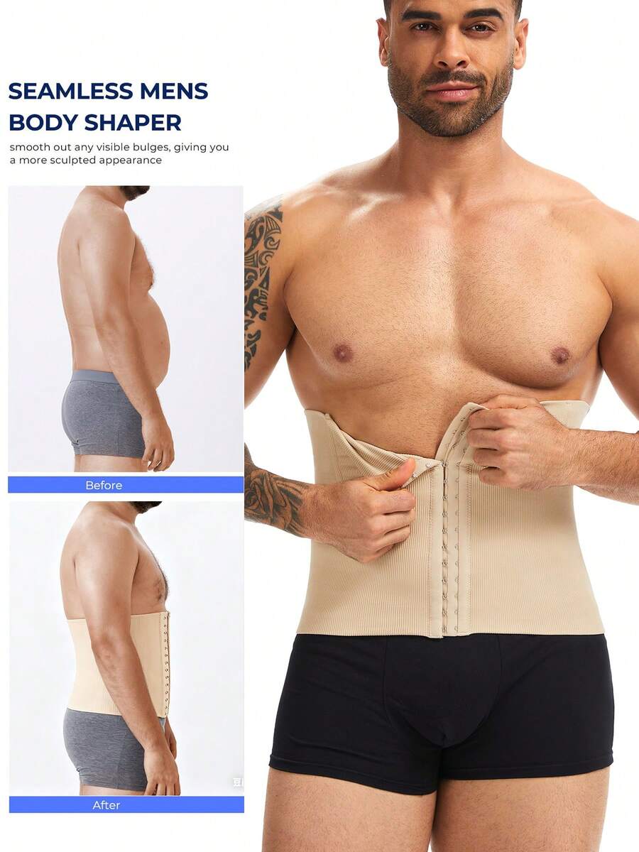 Waist Trainer For Men Shapewear Belt Tummy Control Body Shaper Corset Slimming Girdle Compression Belly Wrap Underwear - Beige - View 1