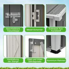 Gartenhaus aus Metall 142x185 cm mit Belüftung & Metallfundament | Abschließbarer Geräteschuppen, Witterungsbeständig | Für Gartengeräte, Grau