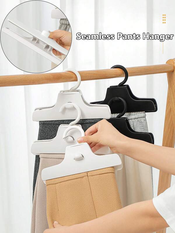 1-Pack Stackable Seamless Pants Hanger With Anti-Slip Rubber Strip & Enlarged Clip Opening, Even Force Distribution No Damage To Clothes, Multifunctional For Ties/Belts, Closet Storage Essential