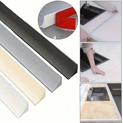 1pc 2M/78.74in Self-Adhesive Kitchen Sink Waterproof Barrier, Countertop Water Splash Guard, Water Diverter, Made Of PVC Material, Modern Style Suitable For Kitchen Sink, Bathroom, Vanity, Countertop, Wet And Dry Separation Bathroom Accessories Bathroom Tools