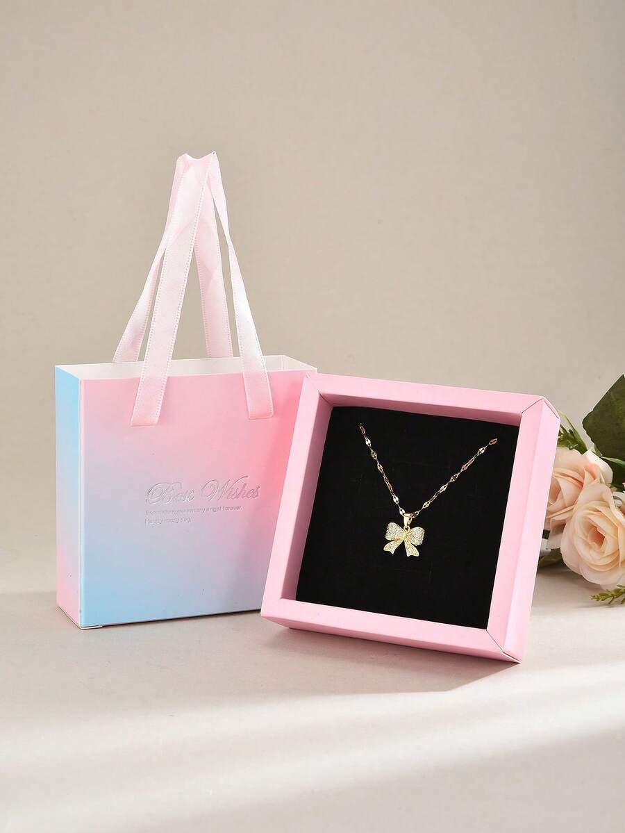 1 件闪亮奢华全水钻蝴蝶不锈钢项链珠宝礼盒，适合日常佩戴、节日、周年纪念日、情人节、生日、圣诞节，送给爱人的最佳礼物，圣诞礼物