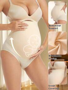 Maternity Belly Support Shorts High Waisted Panties With Expandable Belly Panel Pregnancy Underwear Lingerie - Apricot - View 5