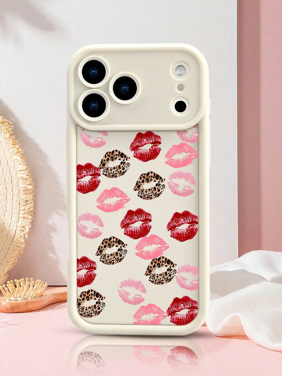 1pc Red Lip Leopard Print Phone Case Fashion Makeup Theme Design For Women Bold Style Festive Aesthetic Compatible With IPhone 17/16/15/14/13/12/11/XS, Compatible With Galaxy S25/S24/S23Plus/S22Ultra, Waterproof Shockproof Scratch Resistant - 白色 - 查看 1