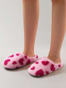 Cute Heart Plush Warm Soft Bottom Ladies' House Slippers/Slipper Socks, Autumn/Winter,Fur Slippers - Hot Pink - View 5