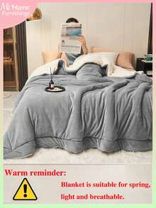 1pc Light Gray Fleece & Sherpa Reversible Blanket, Super Soft Traditional Flannel Coral Fleece Blanket For Sofa, Office, Bedroom, Travel And Camping, Multipurpose All Season Washable Blanket - Light Grey - View 2