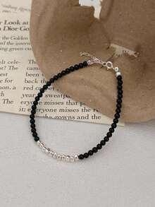 S925 纯银黑玛瑙手链，轻盈奢华时尚 INS 风格，适合朋友、情侣、家人、节日礼物