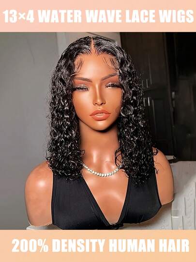 Peruka typu bob o gęstości 200%, 13x4, ludzkie włosy, fale wodne, peruki z ludzkich włosów, koronkowe peruki z przodu, wstępnie wyrwane z baby hair, naturalna linia włosów, dla kobiet z baby hair, 16-calowe peruki z krótkich włosów, stylowe ozdoby świąteczne, swobodny strój, uniwersalna ozdoba do włosów, łatwe w noszeniu, prezenty świąteczne dla kobiet, akcesorium kosmetyczne, wstępnie wyrwana peruka bob z falami wodnymi, przyjazna dla początkujących, łatwe w noszeniu, prezenty świąteczne dla kobiet, akcesorium kosmetyczne odpowiednie dla wszystkich osób