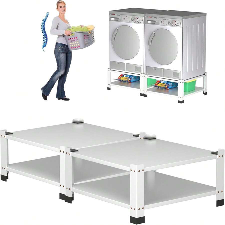 Laundry Pedestals Base With Storage Shelf,28.3" Lx28.3 Wx14 H,800Lbs Capacity,Washer And Dryer Stand Universal Platform,Heavy Duty Steel Multi-Functional Base For Washing Machine - 2PACK  Washer And Dryer Pedestal With Storage Shelf,28.3" Lx28.3" Wx14" H,800Lbs Capacity, Heavy Duty Steel Multi-Functional Base For Washing Machine,Washer And Dryer Stand Universal Platform - White - View 1