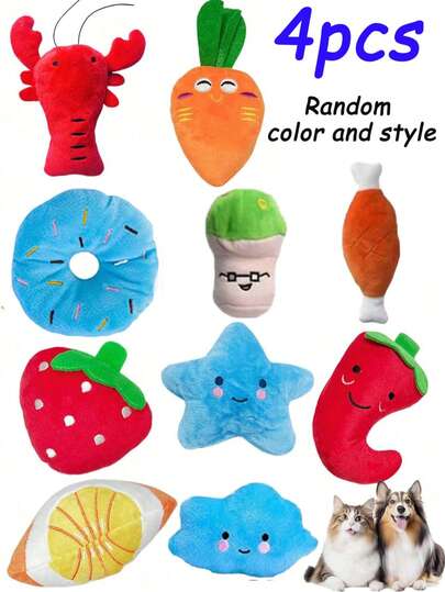 Bộ 4 món đồ chơi gặm nướt mini hình trái cây dễ thương, màu sắc và kiểu dáng ngẫu nhiên cho chó con, mô phỏng việc gặm trái cây, giúp giảm sự nhàm chán và kích thích mọc răng cho chó con, mềm mại, có lợi cho sức khỏe răng miệng, phù hợp với các giống chó nhỏ.