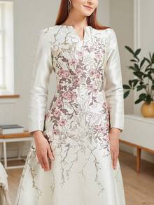 Đầm dạ hội/cocktail nữ dệt jacquard thanh lịch (họa tiết ngẫu nhiên), đầm dài tay dự tiệc/bán chính thức, thích hợp cho sinh nhật, đám cưới, lễ tốt nghiệp, tiệc tối, lễ hội, kỳ nghỉ xuân. - Nhiều màu - Xem 6