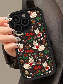 1pc Colorful Christmas Cat & Dog Print Phone Case, Compatible With IPhone 11, 12, 13, 14, 12 Pro Max, 13 Pro Max, 15, 15 Pro, 15 Plus, 15 Pro Max, 16, 16 Pro, 16 Plus, 16 Pro Max, Holiday Gift - Multicolor - View 3