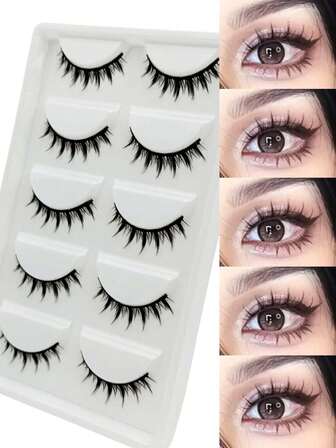 5 Pairs Of Cartoon Eyelashes, Natural Simulation CosPlay Comic Eyelashes, Artificial Mink Cat Eyes Fox Eyes Lightweight Eyelashes, Reusable Eyelashes Daily Wear, Halloween, Christmas, Dates & Party