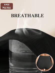 6 piezas Bragas de talla grande para mujer con cintura alta, parche de encaje, suaves y transpirables - Negro - Ver 5