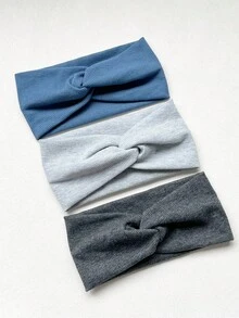 3件套纯色扭结细节发带，休闲健身头带，头巾式发带，吸汗带，秋冬季女士发饰，度假装扮，优雅围巾式女士头巾，柔软头巾 - 彩色 - 查看 5