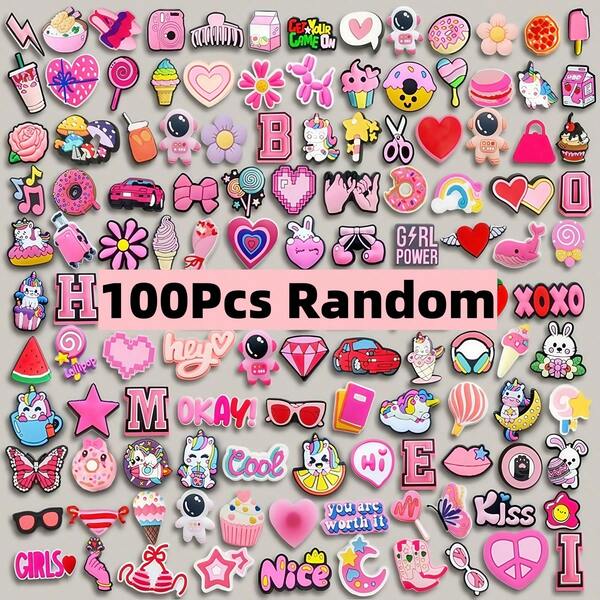 20/30/50 pièces Ensemble de breloques à chaussures de style mode rose aléatoire, décoration de chaussures DIY, matériau PVC, accessoires mignons assortis pour personnaliser les chaussures