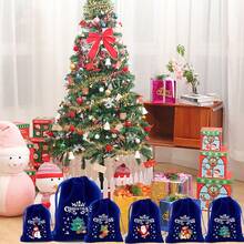 10/5/1 Stück marineblauer Samt Weihnachtsornament Kordelzugbeutel, 12 Weihnachtsthemen Muster Geschenktüten, wiederverwendbare Weihnachts Süßigkeiten Snack Schmuck Beutel, Neujahr Party Weihnachten Samt Kordelzugbeutel (Muster zufällig)