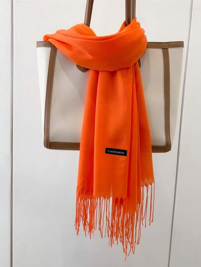 1pc 190*70cm Outdoor Classic Solid Color Windproof Shawl, 120g Fashionable Unisex Thin Fringe Shawl, Air-Conditioned Room Warm Oversized Scarf, All Season Thin Solid Color Muslim Headscarf, Rectangular Scarf For Women, Available In Red, Maroon, Black, White, Beige, Yellow, Blue, Green, Burgundy For Dress