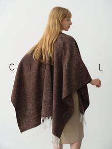 1 Peça Xale Elegante Vintage Floral de Poliéster Quente para Mulheres, Adequado para Uso Diário no Outono/Inverno - marrom - Visão 6