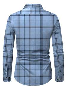 Áo sơ mi nam dài tay họa tiết phong cách đi học, thường ngày, xuân/thu - Màu xanh nhạt - Xem 3