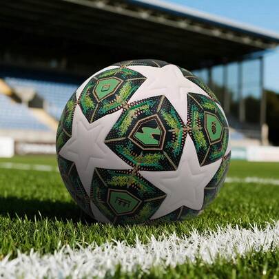 1个5号足球，采用耐用PU材质，高弹性防爆耐磨，绿色表面设计，高品质足球，适用于比赛和训练