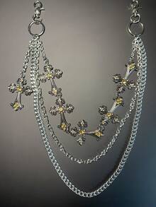 1 件复古双层十字链、钱包链、朋克牛仔裤链、口袋链、男士钥匙扣