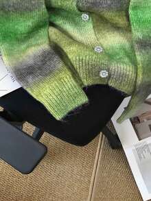 Áo len cardigan dáng rộng dệt kim phong cách retro ombre giản dị dành cho nữ, mùa thu - màu xanh lá - Xem 4