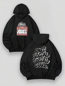 Aged Washed Cotton Crew Neck 270g Double-Sided Printing Artistic "Anti Sociel Social Club Graffiti Monster & Brand Text Graphic" Y2k,Soulja,Concert,Halloween,Gothic,Vintage,Streetwear Graphic,009-AB - 黑色 - 查看 1