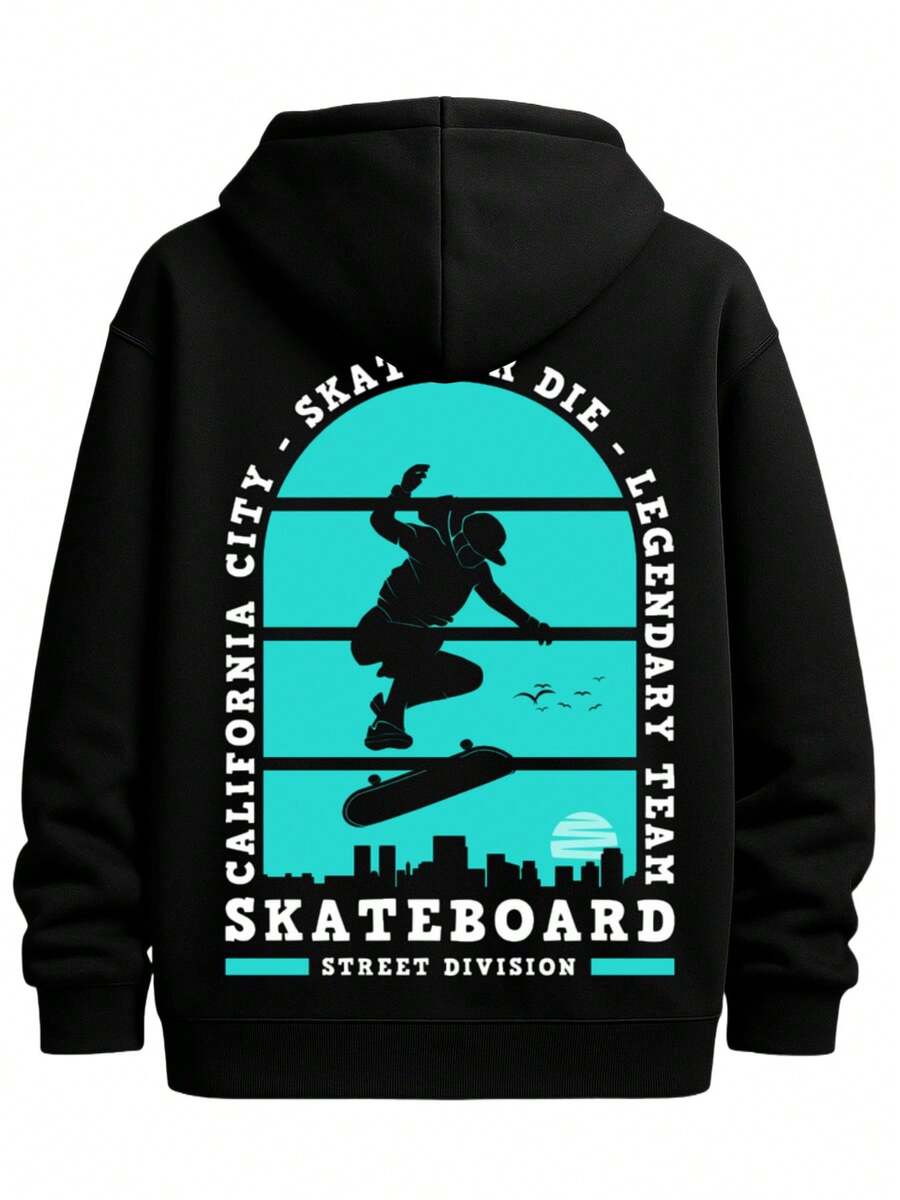Skateboard Black Hoodies Regular Fit For Men Casual Solid Basic Hooded Sweatshirt Streetwear For Winter Fall, As Gifts - màu đen - Xem 1