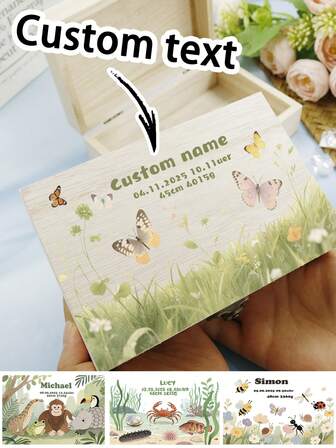 Custom Text Keepsake Box,Personalized Wooden Storage Box,Customized Kids Memory Box,Customizable Decorative Box,With Cartoon Pattern Wooden Box,Back To School Supplies,Birthday Gifts,Anniversary,Home Decor,Living Room,Bedroom,Growth Souvenirs,Boy,Girl,Student,Mother,Family,Mother's Day,Unique Gifts