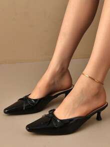 2026 Spring New Commuter Chic Pointed Toe Bowknot French Style Hollow Out Sandals For Women - Black - View 4