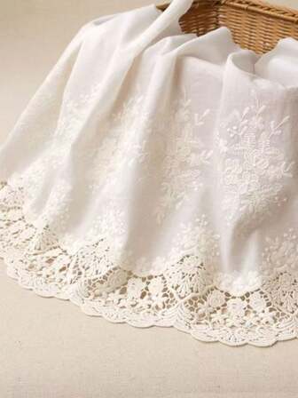 1 pieza de 35 cm de ancho de encaje bordado de algodón, borde decorativo para ropa, dobladillo de falda DIY, decoración del hogar