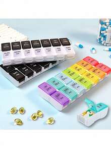 Weekly Pill Organizer With AM/PM Compartments, Colorful/Dual-Tone 7-Day Medication Dispenser, Portable Pill Case For Vitamins, Supplements And Daily Medications - Bluish Violet - View 1