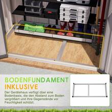 Gartenhaus aus Metall 142x185 cm mit Belüftung & Metallfundament | Abschließbarer Geräteschuppen, Witterungsbeständig | Für Gartengeräte, Grau
