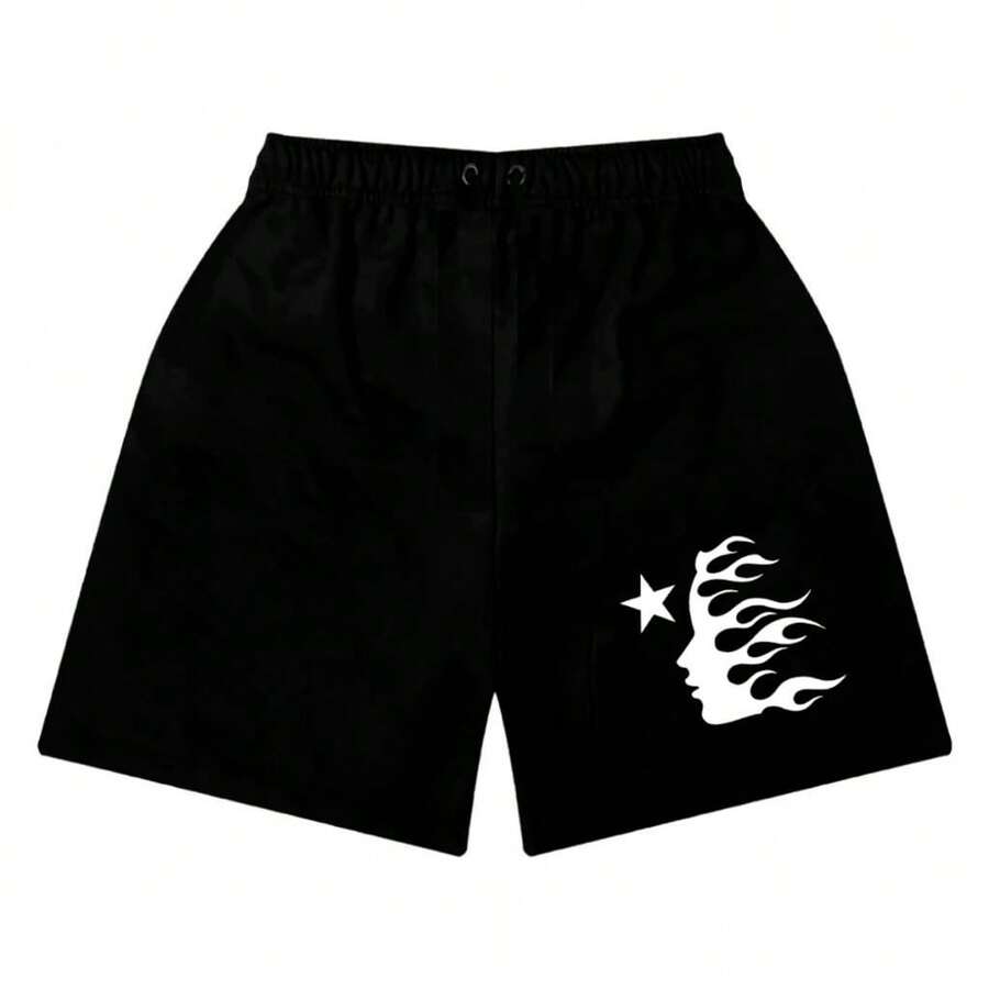Bermuda Sweatshirt Face Streetwear 100% Cotton Shorts Men Women Unisex - 黑色 - 查看 1