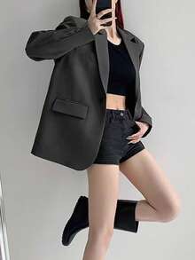 Blazer con solapa entallada para mujer para primavera y otoño: una prenda exterior casual que combina un estilo único con versatilidad