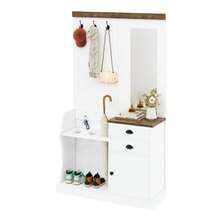 Wardrobe Set With Mirror, Hooks, Drawers And Umbrella Stand. - 白色 - 查看 1