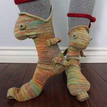 Hehimin Socks With Animal Pattern – Playful Knitted Pattern, Quirky Alligator Knitted Cuff, Fun Winter Socks,, Unisex - 4 Pair - View 3