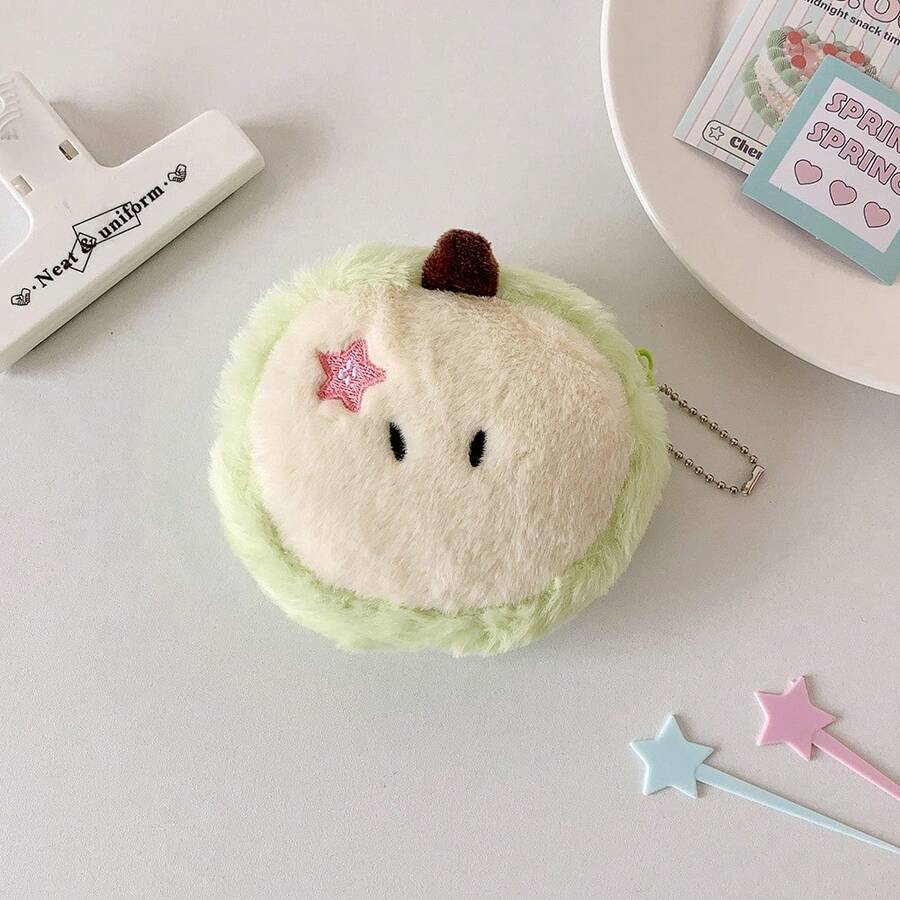Cute Apple Change Bag Creative Cartoon Plush Pendant Mini Bag Earphone Bag Data Cable Storage Small Bag - màu xanh lá - Xem 1