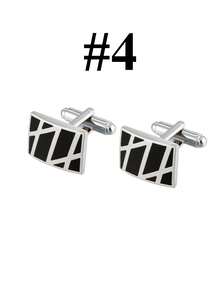 Cufflinks For Men Classic Tone Cuff Links Silver Black Striped Disc Square Rectangle Cuff Links Shirt Suit Men's Cufflinks For Wedding Groom Business