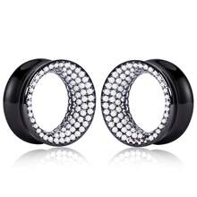 2pcs New Saddle Fit Sparkling Luxurious Round Ear Gauges Tunnels Expander Stretcher Piercing Body Jewelry Women Man Fashion Gift - Round - View 20