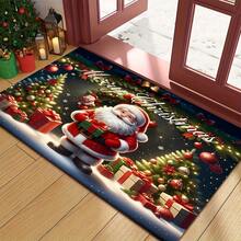 1pc Festive Santa Claus Door - Washable, Polyester, Rectangular Holiday Home Decor With Vibrant Winter Scene, Decoration Front Door - Multicolor - View 7
