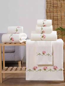 1/2/3件装涤纶刺绣花卉珊瑚绒浴巾/手巾/洗脸巾，花卉家居装饰，适用于浴室、酒店、健身房、旅行、礼品、沙龙、运动、户外、海滩、学校、返校季、旅行配件、家居用品、毛巾、护肤品 - 粉色 - 查看 1