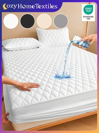 1pc Waterproof Bed Sheets, Bedding, Fitted Sheet, Mattress Cover, Skin-Friendly Bed Cover, Soft And Comfortable Bedding For Bedroom, Solid Color Mattress Protector, Rhombus Pattern, Perfect Fit For Twin Full King Queen All Size Bed, Independence Day Bedding, Bedding Gifts, Machine Washable, Oeko-Tex