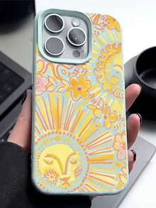 Yellow Sun Pattern Compatible With Apple Phone 16/12/13/11/14/17/15/ProMax/Pro/Plus/Xs Max/XS/X,Shockproof, Camera Protection Soft Shell Anti-Slip, Anti-Drop Phone - Light Blue - View 5